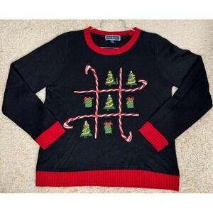 Karen Scott Tic Tac Toe Pullover Christmas Sweater Size XL Embroidered Sequins